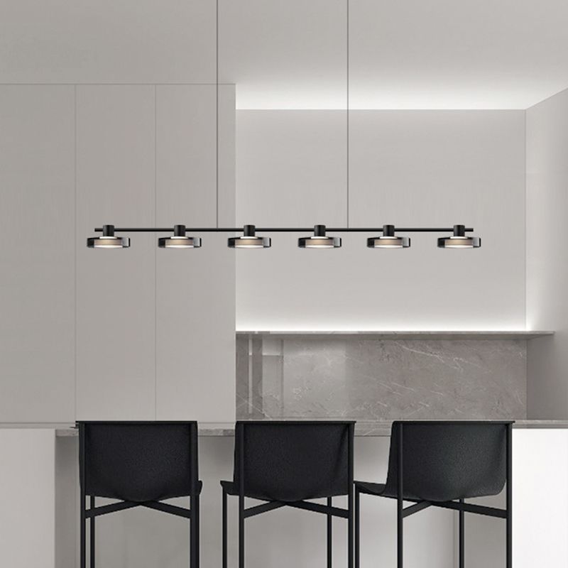 Metal and Glass Kitchen Island Lighting in Black Modern LED Ceiling Pendant