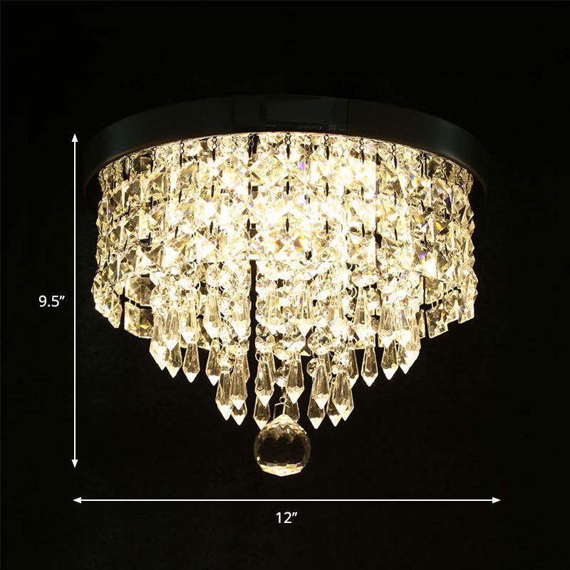 Drum Layered Flush Mount Light Crystal Glam Ceiling Light Fixture in Chrome