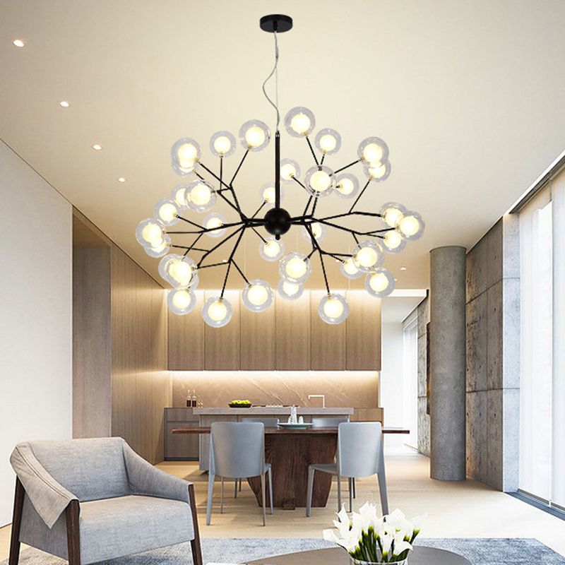 Round Chandelier Lighting Minimalist Clear Glass Black LED Pendant Light for Dining Room