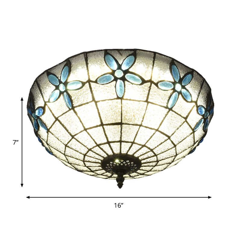Cut Glass Clear/Textured White Flushmount Gridded Hemisphere 3 Heads Baroque Flush Ceiling Light