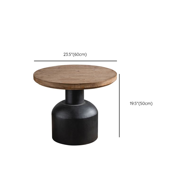 French Country Round Wood Side Table Distressed Wood & Metal Pedestal End Table