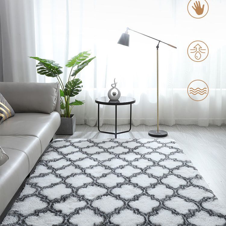 Contemporary Trellis Pattern Area Rug Aesthetic Soft Shag Indoor Carpet Polyester Non-Slip Backing Carpet for Home Decor