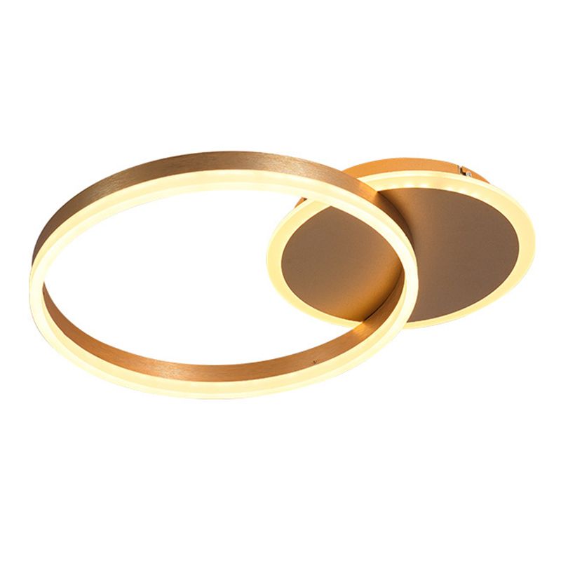 21.5" Wide Golden Double Ring LED Ceiling Light Acrylic Shade Minimalism Flush Mount Lamp for Living Room