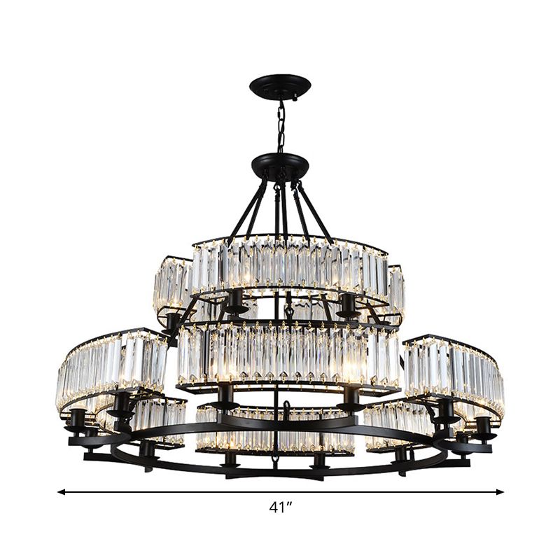 Artistic Ring Shaped Suspension Light Clear Crystal Living Room Chandelier Light in Black