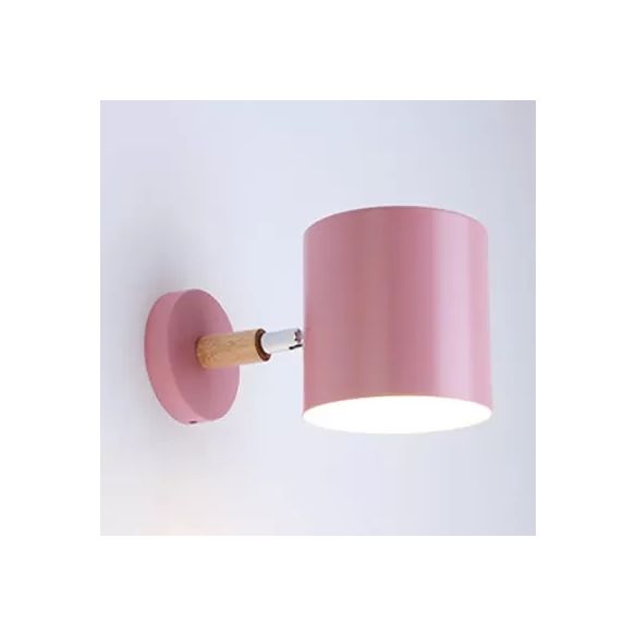 Rotatable Cylinder Wall Light One Head Macaron Style Metal Wall Lamp for Child Bedroom