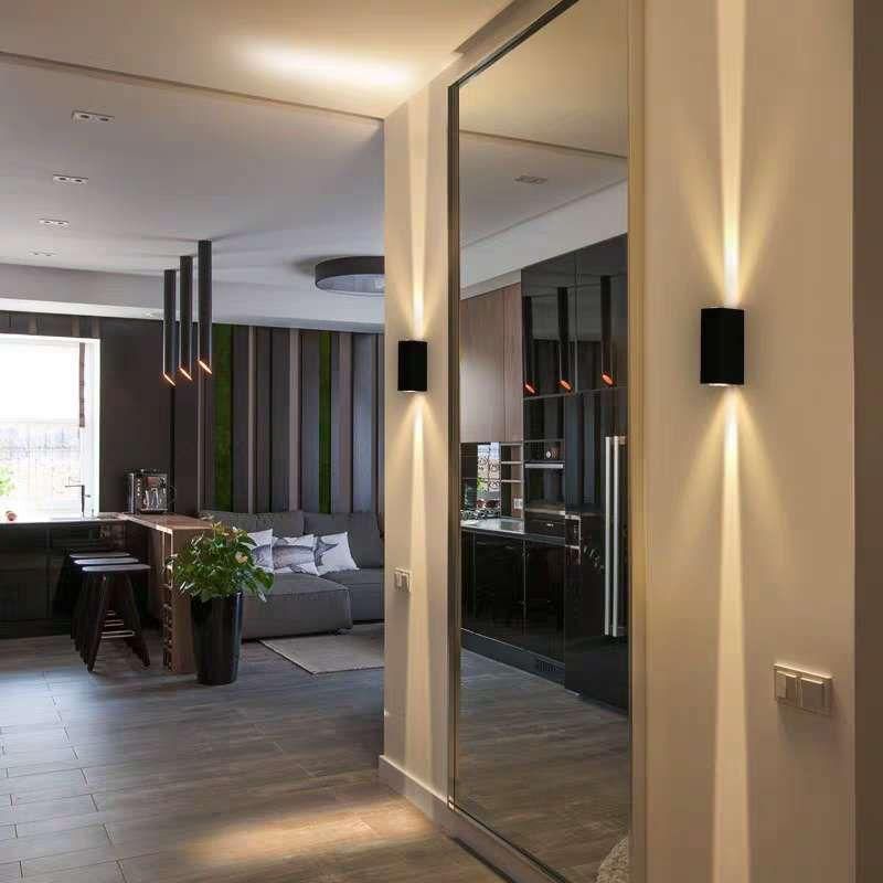 Black Rectangular Metal LED Wall Lamp Double-headed Warm Light Wall Sconce for Villa Corridor