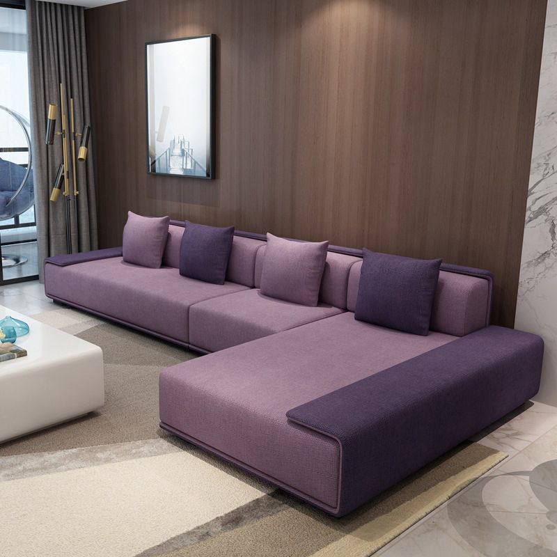 Contemporary L-Shape Sofa & Chaise with Bolster Pillows for Living Room