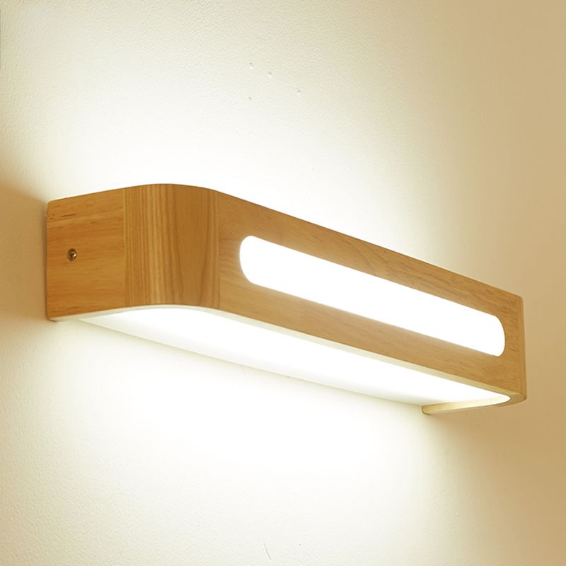 1 Light Rectangle Wall Mounted Lamps Modern Style Wood Wall Lights