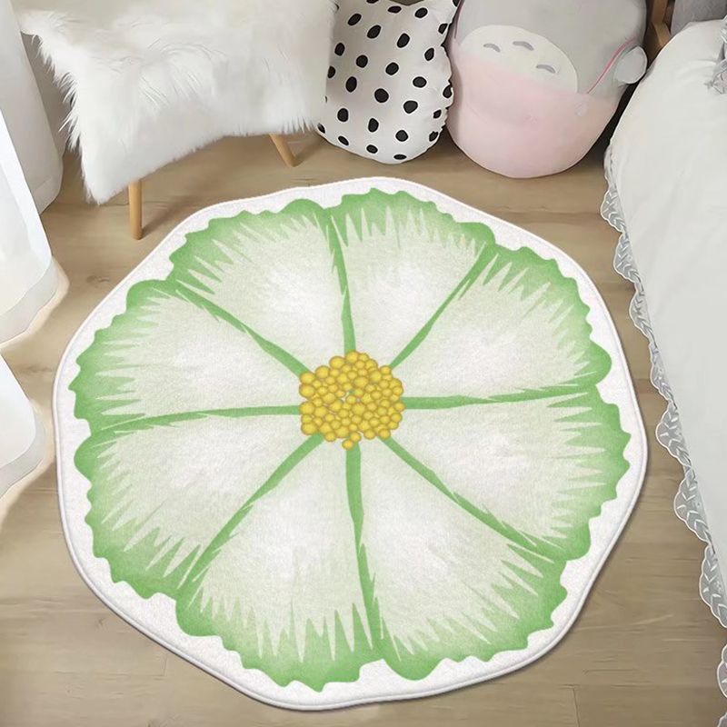 Light Green Flower Carpet Polyester Casual Carpet Washable Carpet for Living Room