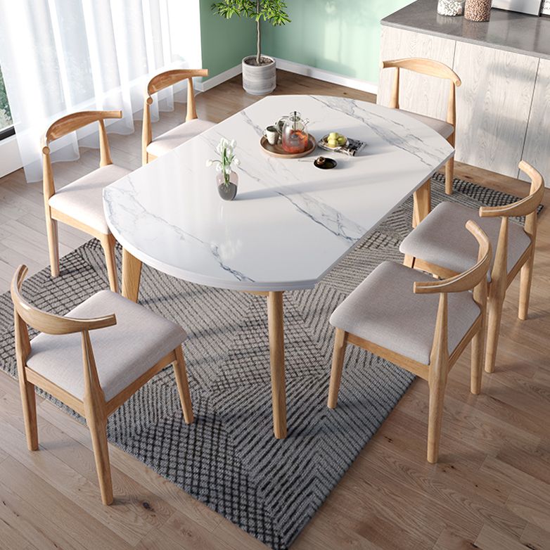 Modern Round Dining Table White Sintered Stone Dining Table with Wooden Base
