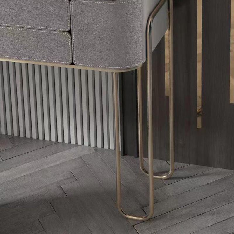 Gray Faux Leather Vanity 5 Drawers Vanity Set with Padded Stool