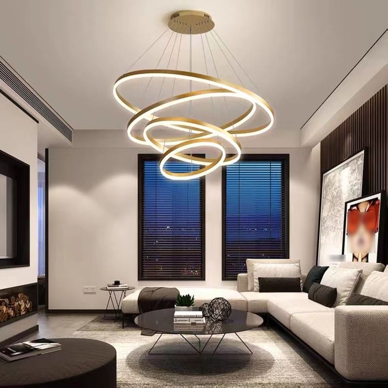 Rings Ceiling Pendant Light Modern Style LED Metal Hanging Chandelier