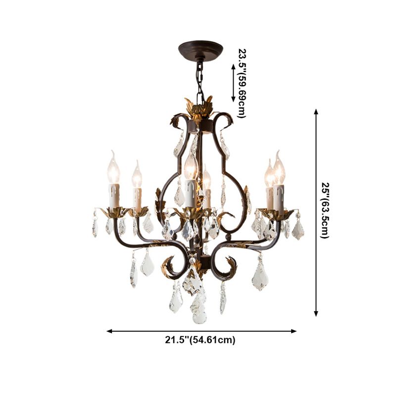 American Style Candle Chandelier Light Fixtures Multi-Head Hanging Pendant Lamps with Crystal Bead