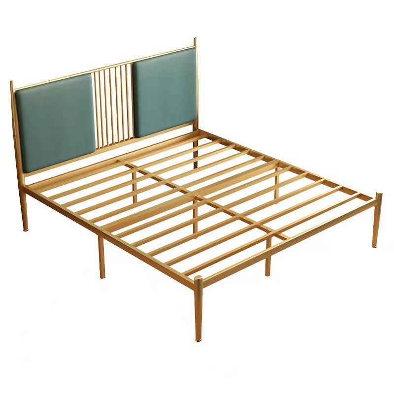 Glam Golden Frame Bed with Metal Legs and Upholstered Headboard