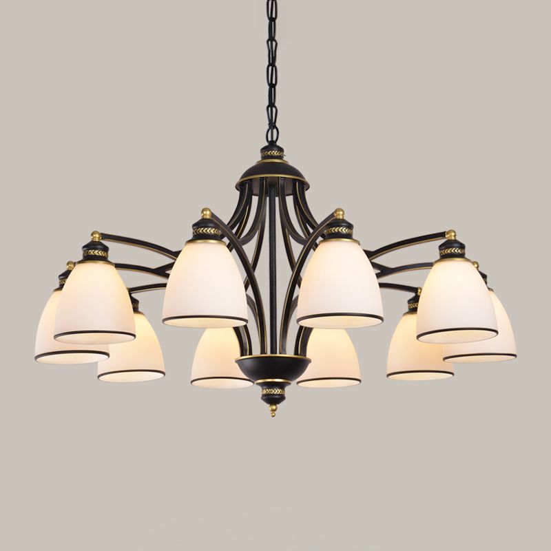American Metal Chandelier Branch Black Pendant Lamps with White Glass for Living Room