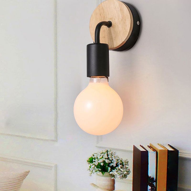 Contemporary Wood Wall Sconce Metal Linear Shape Wall Light for Bedroom