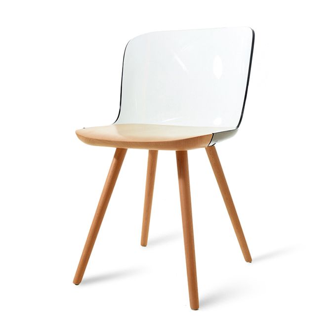 Contemporary Style Acrylic Low Back Wooden Legs Dining Chairs