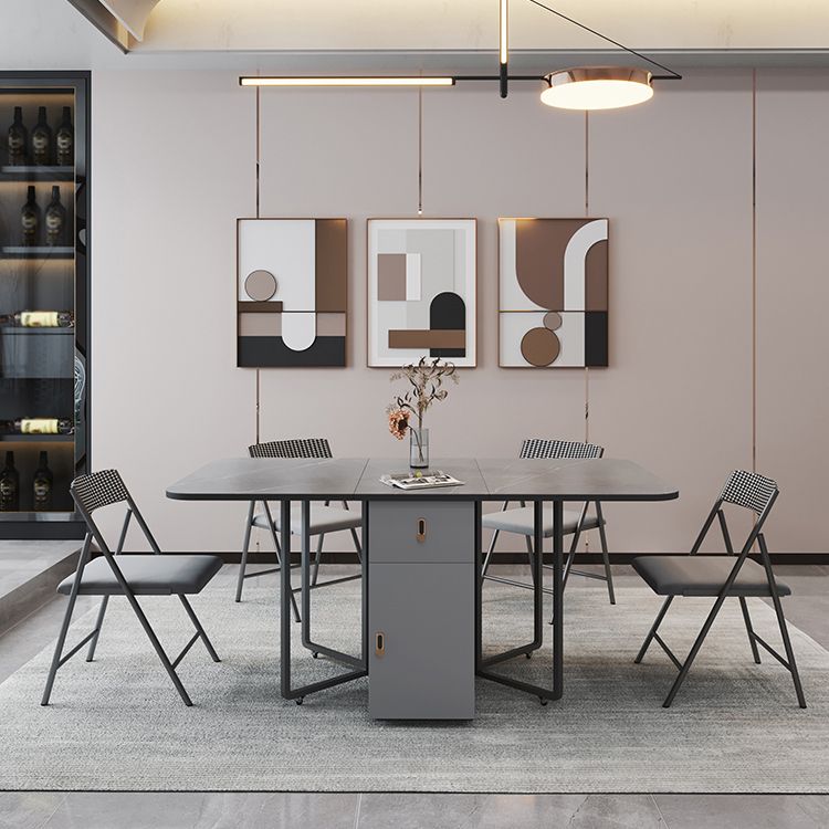 Moderne stijl rechthoek eettafel gesinterde stenen drop-blad eettafel