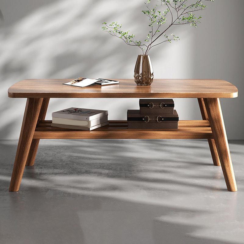 Wooden Rectangle Contemporary Coffee Table 4 Legs Single Coffee Table