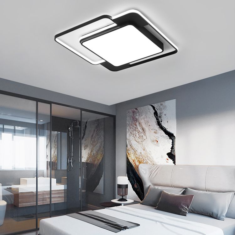 LED Modern Metal Flush Mount Geometric Shape Ceiling Light with PVC Shade for Living Room