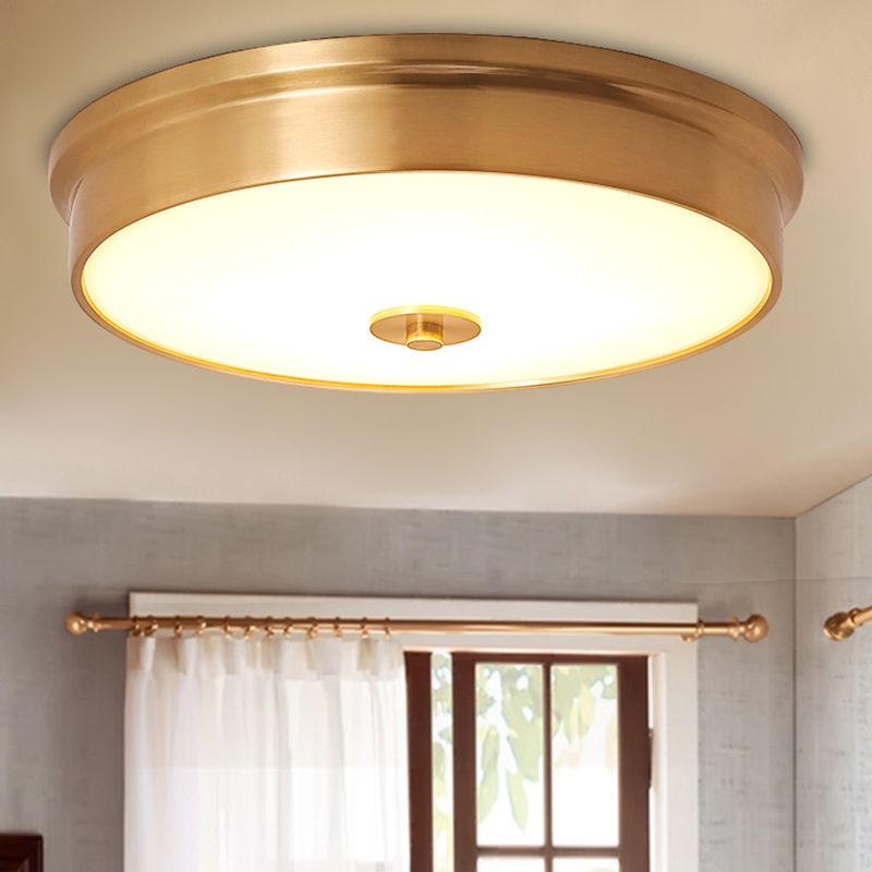 Plafonnier en verre doré de style rétro colonial, plafonnier circulaire en cuivre pour chambre à coucher