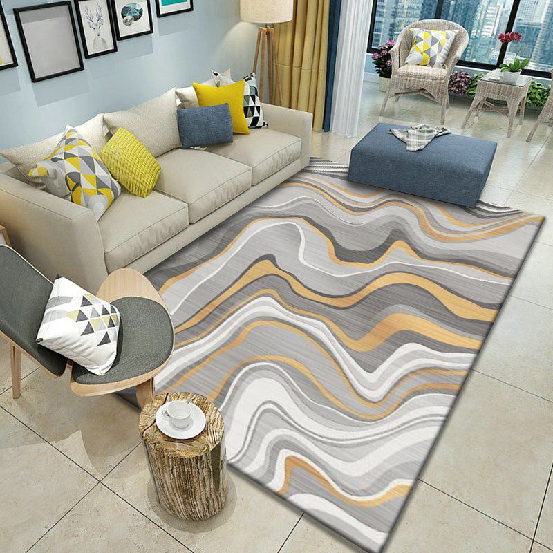 Bold Abstract Pattern Carpet Washable Trendy Area Rug Polyster Non-Slip Backing Rug for Living Room