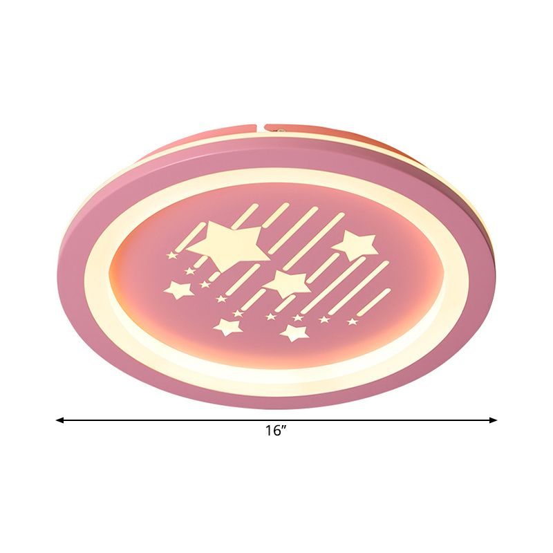 Pink Round Flush Ceiling Light with Star Pattern Contemporary LED Acrylic Flush Mount Lighting for Kid Room, Warm/White Light