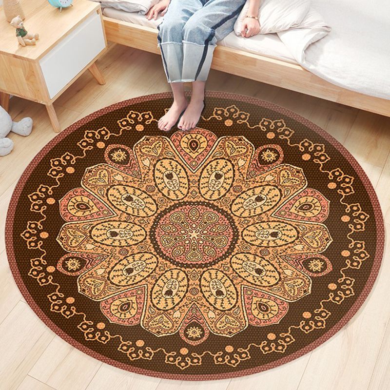 Bohemian Americana Pattern Area Rug Red Polyester Area Carpet Stain Resistant Rug for Home Decor