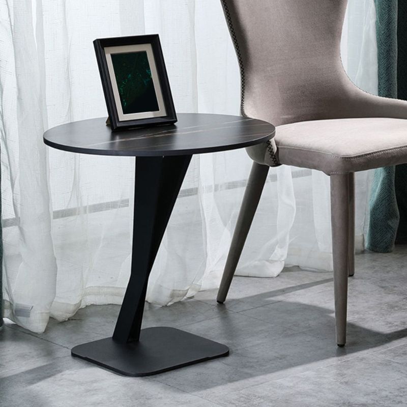 Pedestal Base Design Black Metal White/white Gold/black SLATE Top Round Side Table
