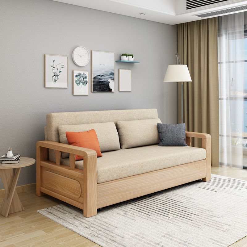 Linen Square Arm Sofa Contemporary Convertible Bed Sofa for Living Room