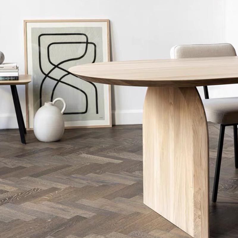 Modern Solid Wood Top Oval Dinette Table Wood Base Dining Table