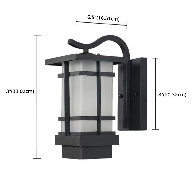 Black Retro Metallic Wall Sconce with Gooseneck Arm Rectangle Milk White Shade Waterproof Wall Lamp