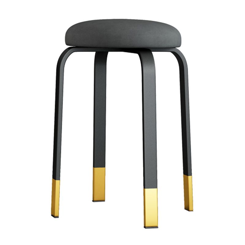 Footstool Ottoman Upholstered Metal Frame Fabric Modern Solid Round Ottoman