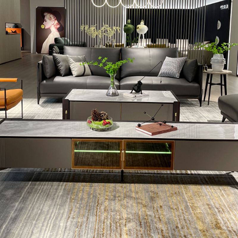 28" Wide Contemporary Cocktail Table White 4 Legs Stone Coffee Table