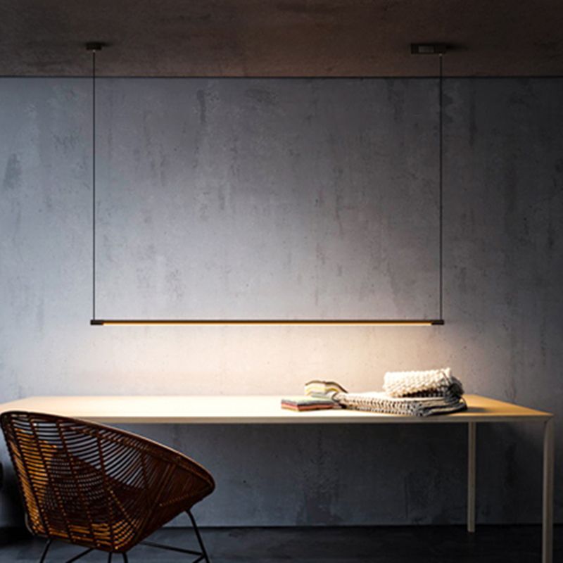 Slim Rod LED Island Lamp Simplicity Metal Black Finish Pendant Lighting over Table