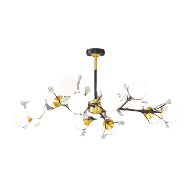 Black Globe Chandelier Nordic Multi Light Hanging Light with White Glass for Bedroom