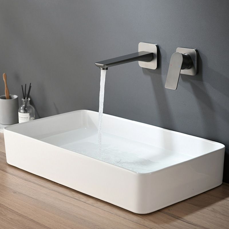 Modern Wall Mounted Bathroom Faucet Lever Handle Low Arc 2 Hole Faucets