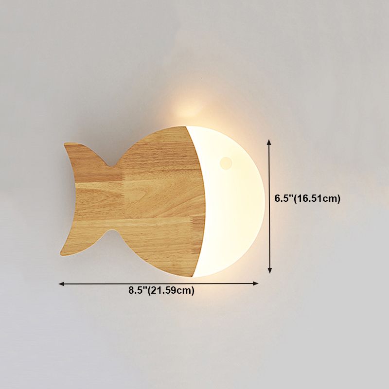 1 application de mur de poisson clair éclairage mural en bois de style moderne pour chambre à coucher