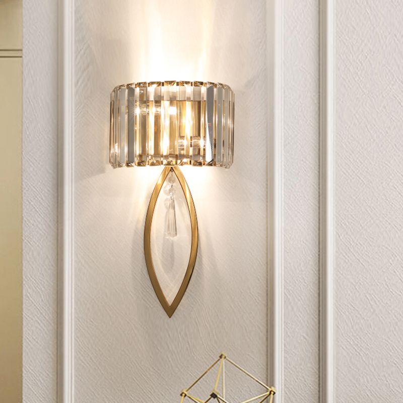 Gold 2-Light Wall Lamp in Modern Luxury Style Titanium Wall Sconce with Crystal Shade