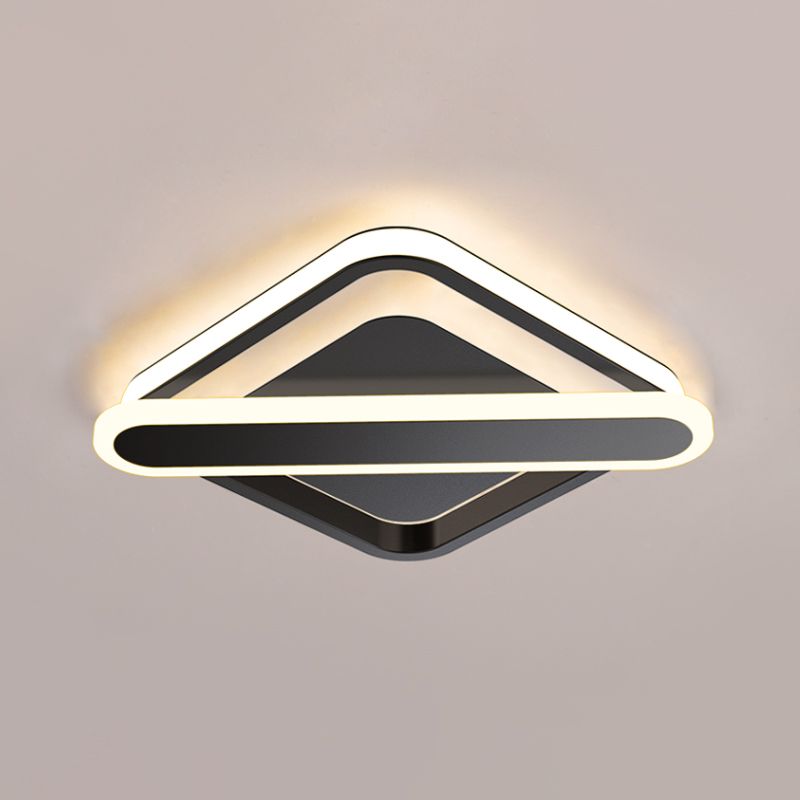 Rhombus-Oblong Foyer Flush Light Iron Modernism LED Ceiling Mounted Lighting Fixture in Black/Gold/White