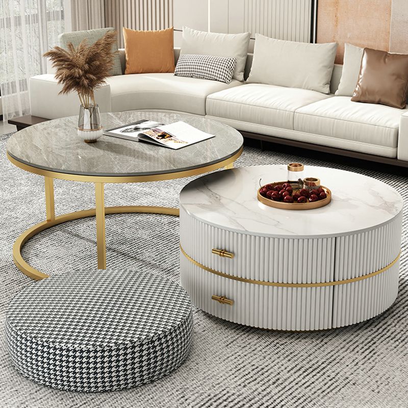 Slate Top Coffee Table Set Frame Cocktail Table with 2 Drawers