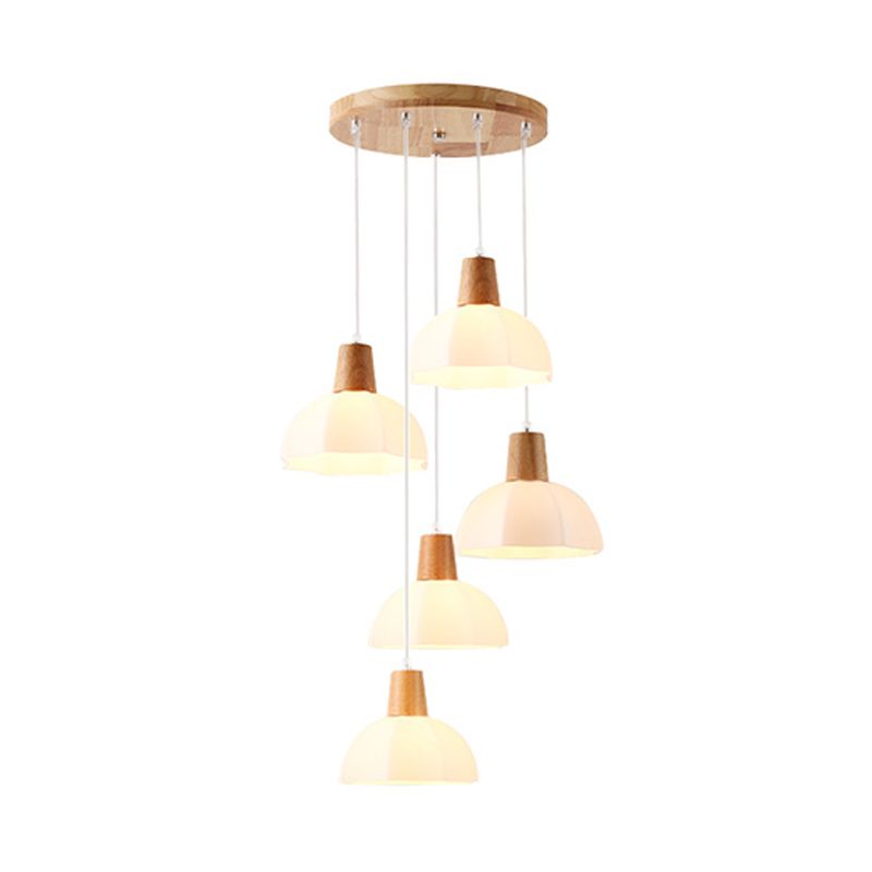 Dome Shade Kitchen Island Light Wood and Glass Ceiling Fixture