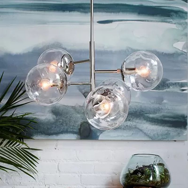 Chrome Sphere Chandelier Contemporary Style 5 Lights Clear Glass Pendant Lightture