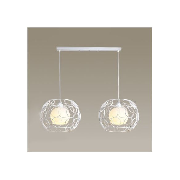Círculos de metal Diseño Lámpara colgante 2 bombillas Iluminación colgante de interior con sombra de vidrio interior y marco de alambre en negro/blanco