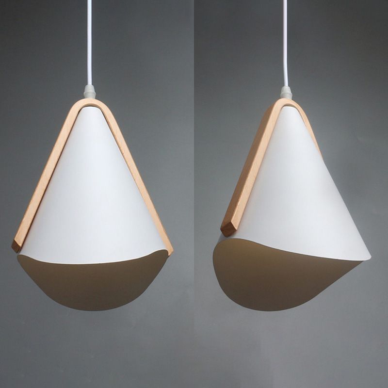 Lámpara de suspensión de diseño de metal de grano de madera nórdica de estilo nórdico de 1 luces en blanco