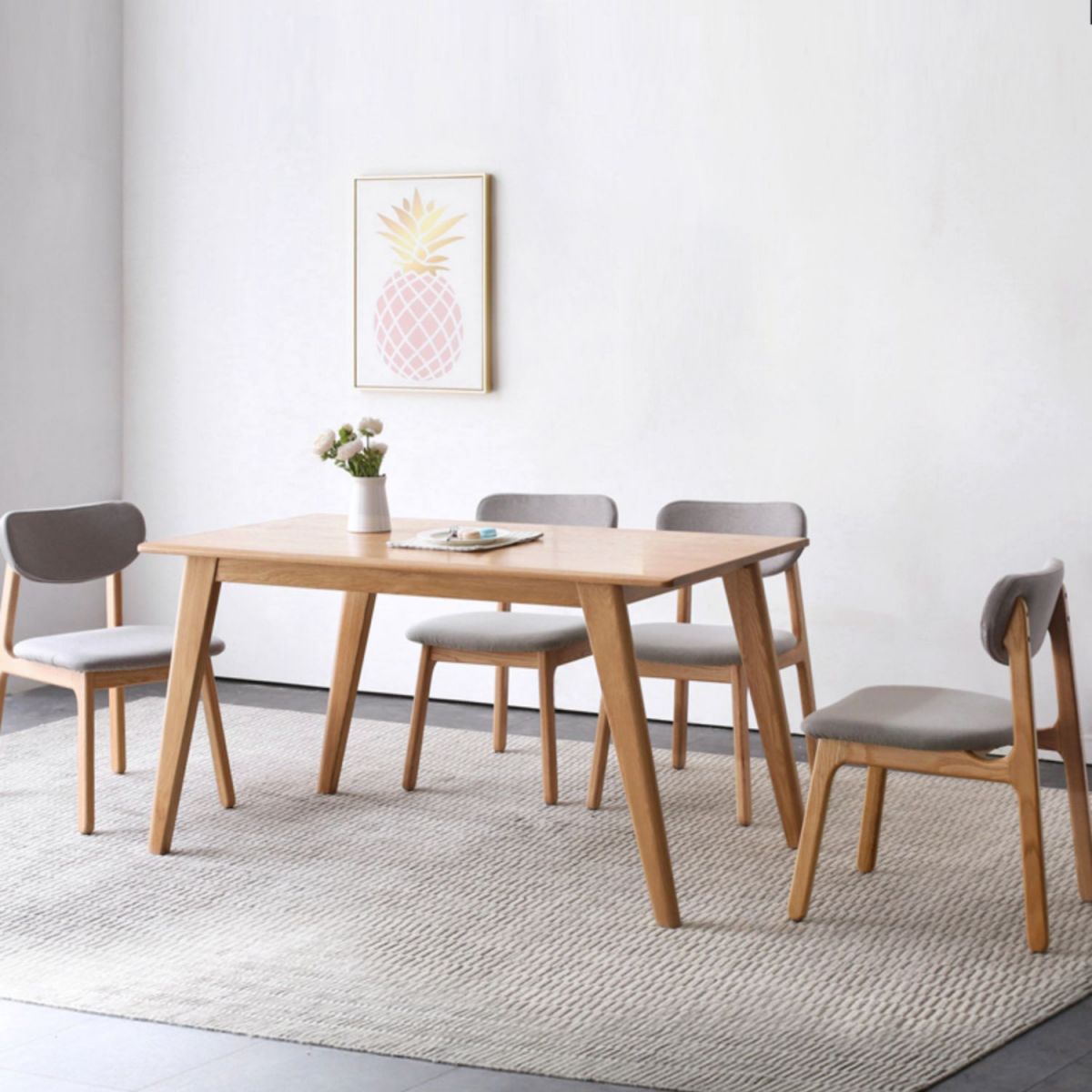 Natural Modern Rectangular Oak Tabletop Dining Table with 4 Legs