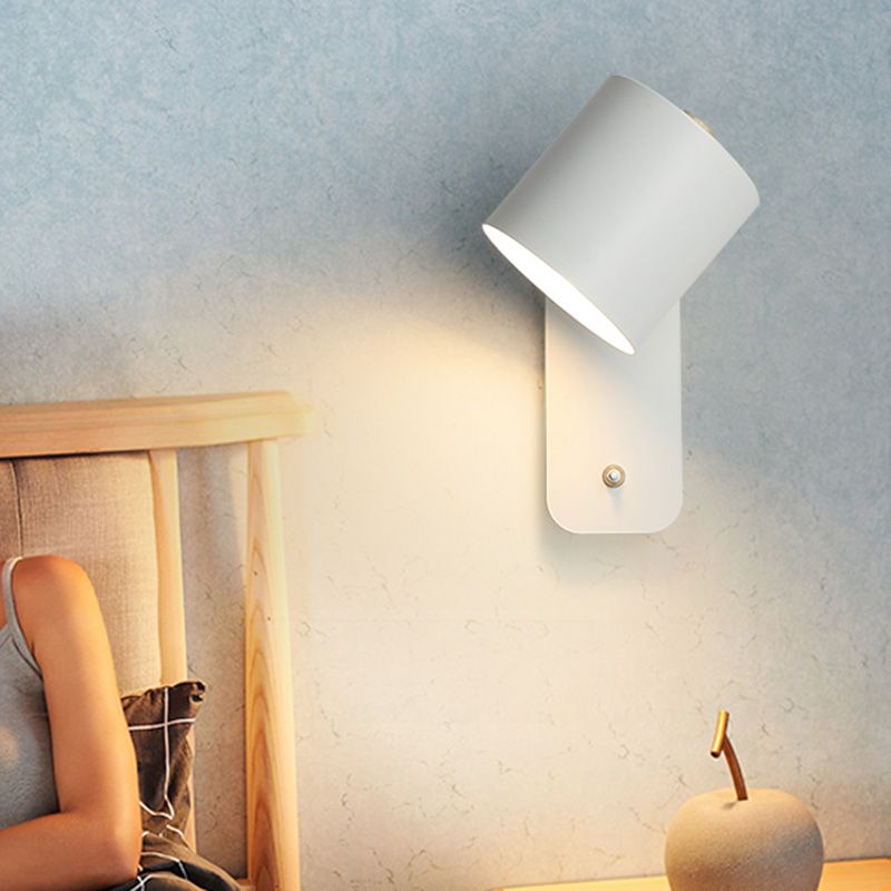 Lampe de lecture de cylindre pivable lampe nordique métallique à un seul bulbe lumière avec bouton d'alimentation