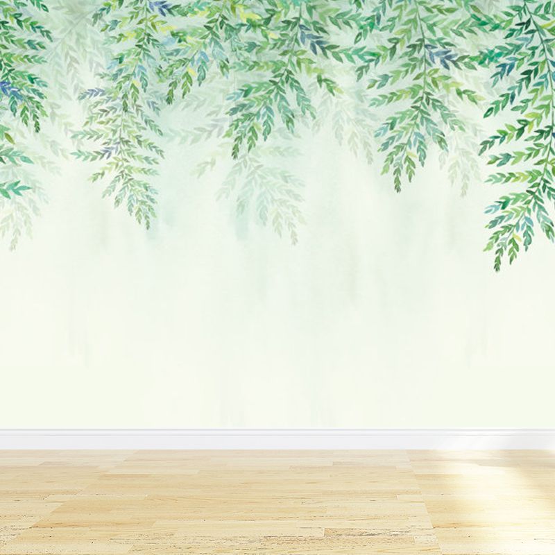 Huge Leaves Mural Decal for Bathroom Botanical Wall Art in Pastel Color, Moisture Resistant