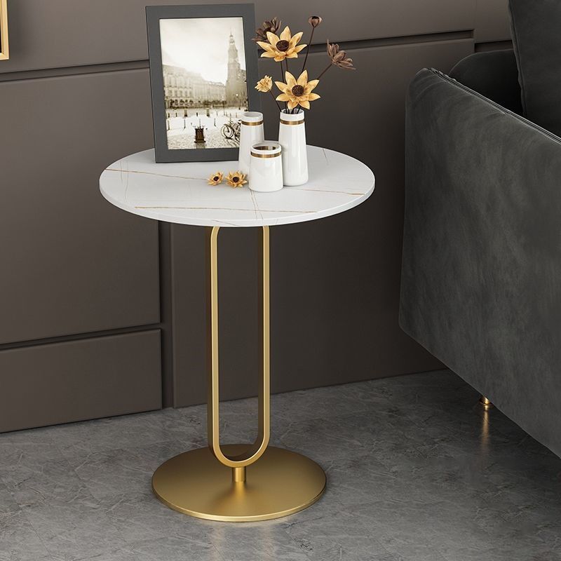 Modern Style Slate Top Metal Base White/black Round Side Table