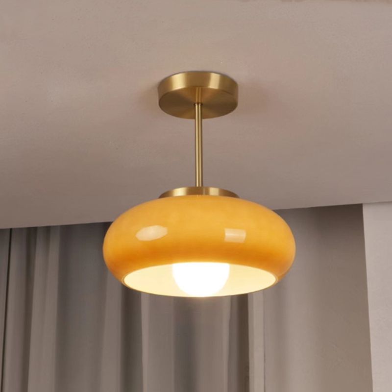 Modern Metal Flush Mount Bowl Shape Ceiling Light with Glass Shade for Living Room